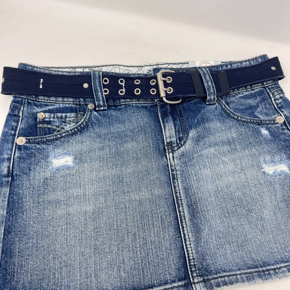 So Wear It Declare It Denim Stretch Mini Skirt With Belt Size 7 NWT - Picture 2 of 16